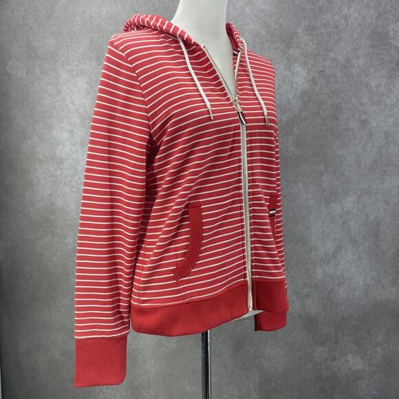 Tommy Hilfiger Womens M Sweater Hoodie Red Orange Striped Full Zip Preppy Casual - Picture 3 of 8